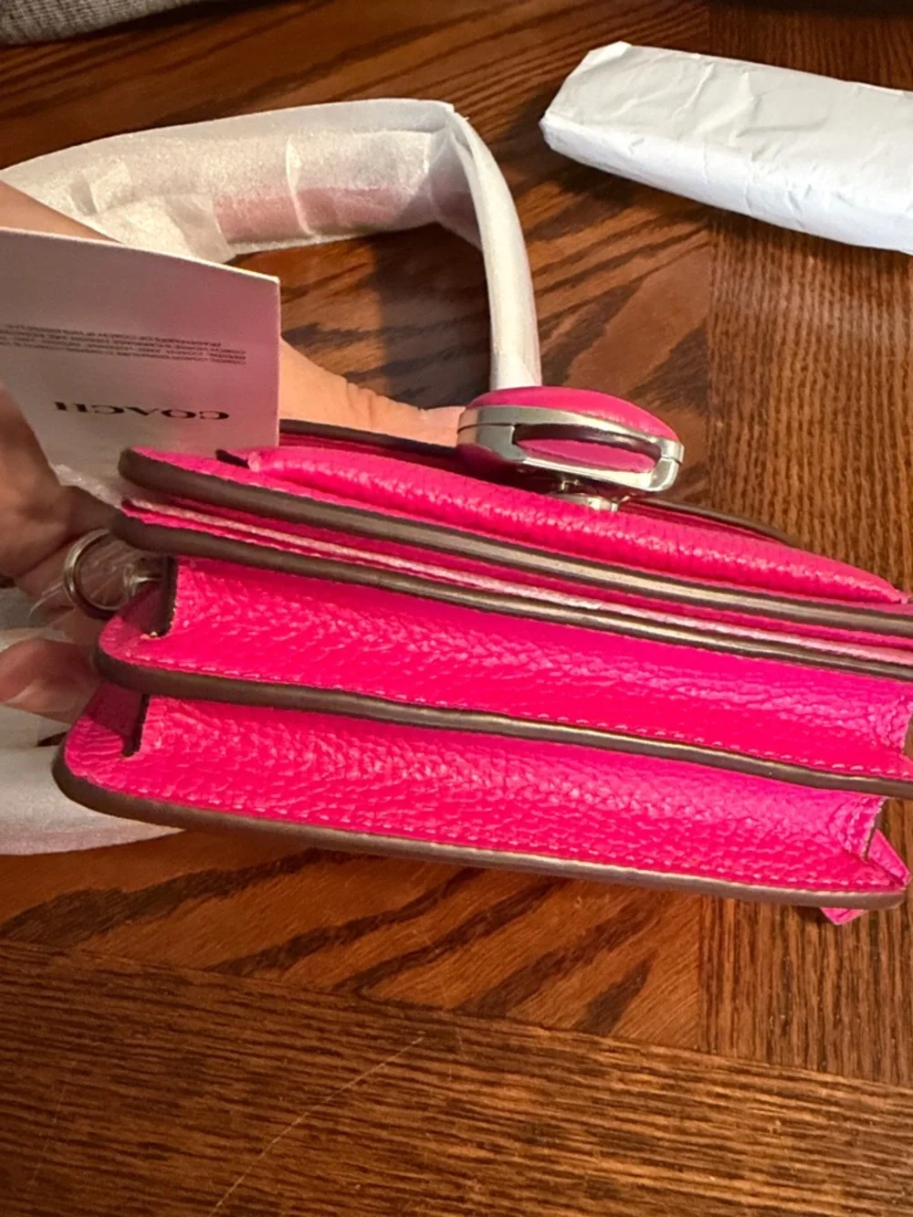Coach Fuchsia Pebbled Leather Crossbody Wallet with Strap - Picture 7 of 7